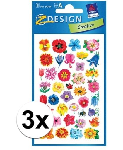 3x Bloemen stickers 2 vellen - kinder stickers