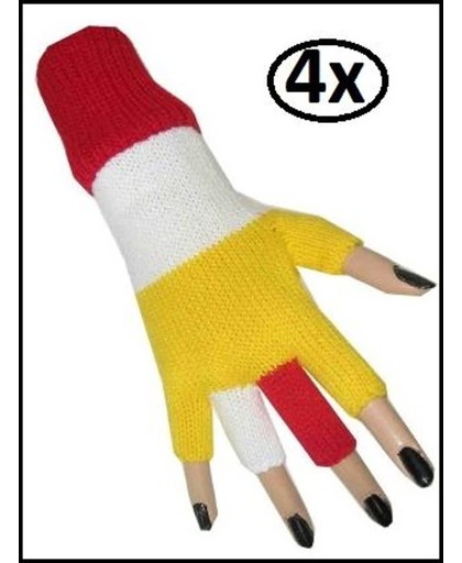 4x paar Vingerloze handschoenen rood/wit/geel
