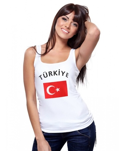 Witte dames tanktop met vlag van Turkije Xl