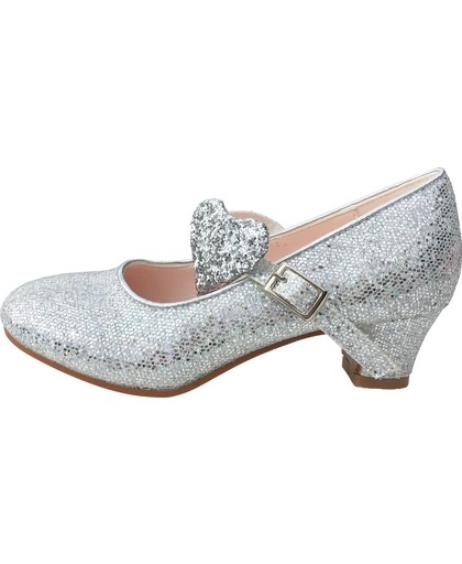 Elsa en Anna schoenen hartje zilver Prinsessen schoenen - maat 24 (binnenmaat 16 cm) bij verkleed jurk