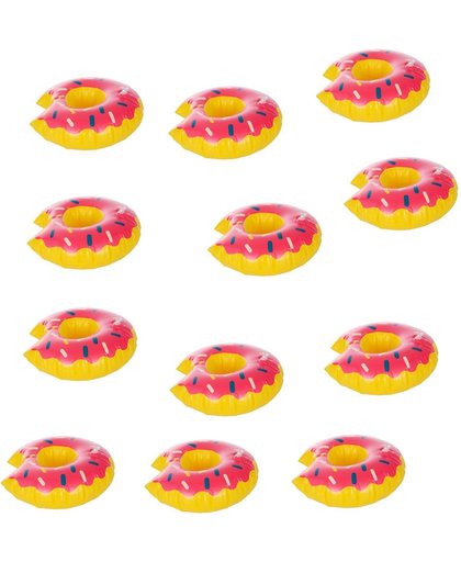 Gift pack 12x inflatable cup holder donut | opblaasbare blikjeshouder | blikje houder zwembad | drankje flesje beker houder opblaasbaar