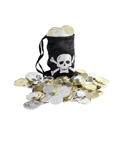 Piraten buidel met 10 zilveren en gouden munten - Piraten schat