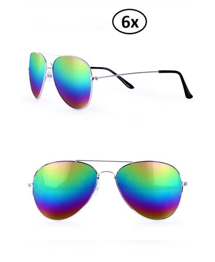 6x Pilotenbril olie/spiegelglas regenboog