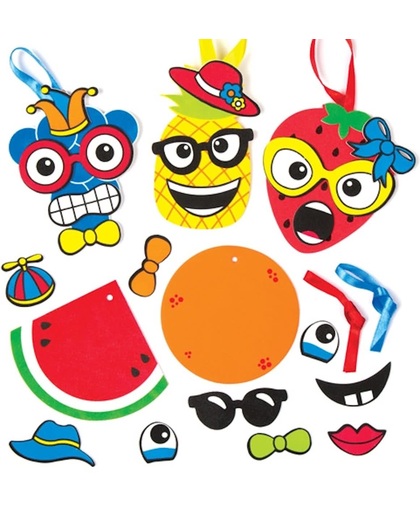 Decoraties van fruitige gezichtjes die kinderen zelf kunnen maken, versieren en tonen – creatieve knutselset voor kinderen (8 stuks per verpakking)