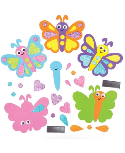 Magneetsets met vlinders die kinderen zelf in elkaar kunnen knutselen en versieren – creatieve knutselset voor kinderen (6 stuks per verpakking)