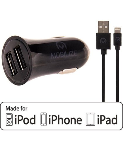 Mobilize Car Charger Dual USB 2.4A + 1m Apple Lightning Cable Black