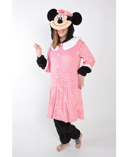 KIMU onesie Minnie Mouse pak roze kostuum Disney polkadots - maat S-M - jumpsuit huispak