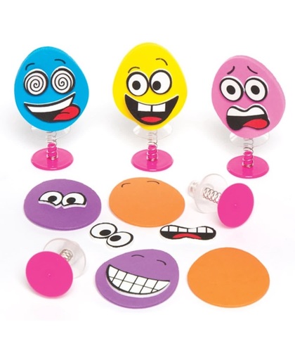 Speelset springfiguurtje ei met grappig gezicht voor kinderen. Vulling voor het feesttasje met Pasen of een kindercadeautje (verpakking van 6)