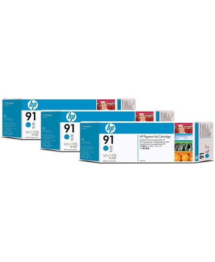 HP 91 cyaan inktcartridges, 775 ml, 3-pack