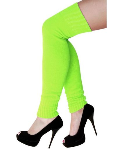 Dames knie-over beenwarmers fluo groen