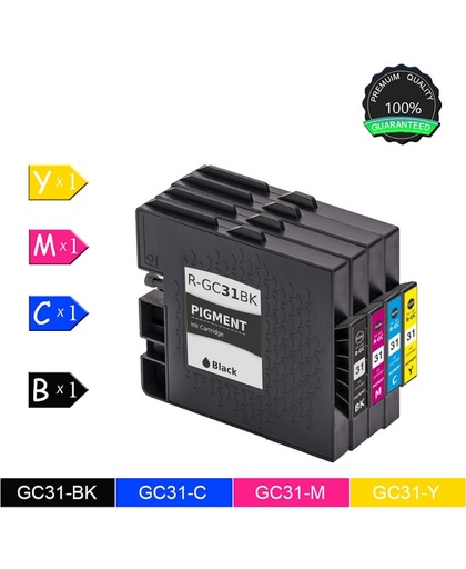 4 Pack Compatible Ricoh GC31 Inktcartridges voor Ricoh Aficio GXe2600, GXe3300N, GXe3350N, GXe5550N, GXe7700N - 1 zwart, 1 cyaan, 1 magenta, 1 geel