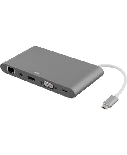 DELTACO USBC-1275 USB-C Docking station, USB-C, HDMI, 3xUSB-A, 1xRJ45, SD-Kaart, Ultra HD in 30Hz, 0.1m kabel, space grey