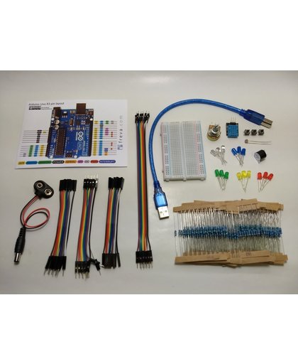 Starter kit: breadboard, jumper wires, LEDs, weerstanden,... zonder Arduino