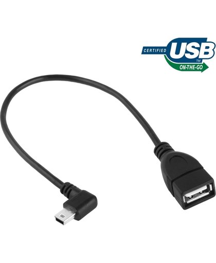 90 Graden Mini USB mannetje naar USB 2.0 vrouwtje Type A Adapter kabel met OTG functie, Lengte: 25cm