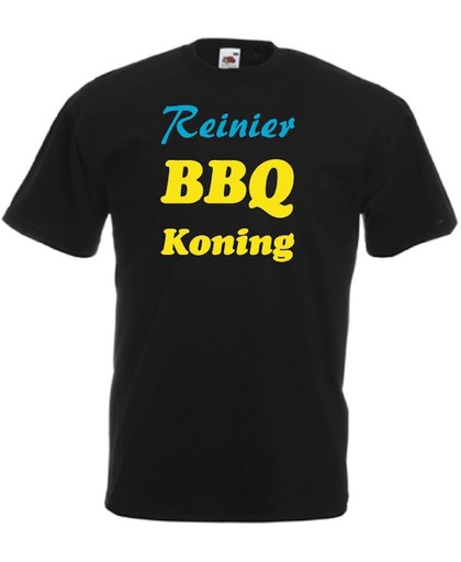 Mijncadeautje T-shirt BBQ Koning met voornaam  Heren ZWART (maat S)