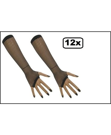 12x Paar Nethandschoenen lang vingerloos zwart