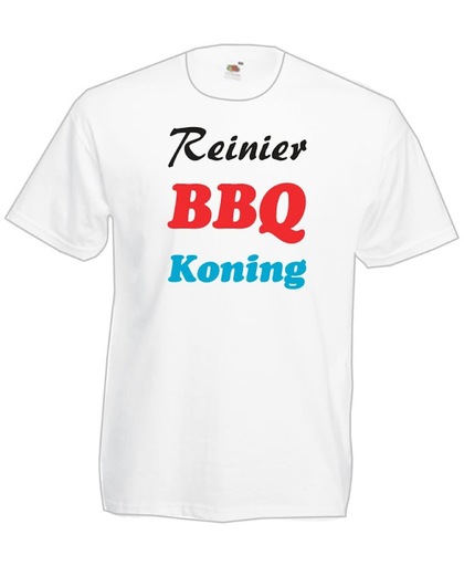 Mijncadeautje T-shirt BBQ Koning met voornaam  Heren WIT (maat M)