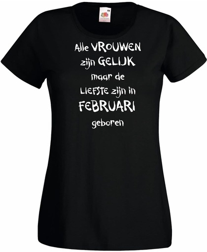 Mijncadeautje - T-shirt - zwart - maat XL -Alle vrouwen zijn gelijk - februari