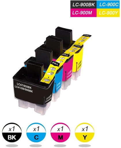 Compatibele voor Brother LC-900 Inktcartridge - Zwart / Cyaan / Magenta / Geel / 4-Pack