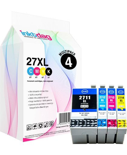 Inktdag huisemerk inktcartridges geschikt voor Epson 27XL inktcartridge multipack, 4 pack cartridges (1 * 27 XL zwart, 1 * 27XL Cyaan, 1 * 27XL Magenta, 1 * 27 XL Geel)