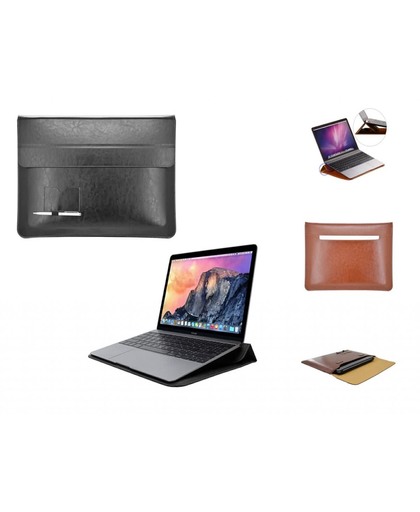 Luxe Business Ergo Sleeve met ergonomische standfunctie, eco-leren laptop tas / hoes van extra mooi materiaal, (+/- 15.4 - 15.6 inch), bruin , merk i12Cover