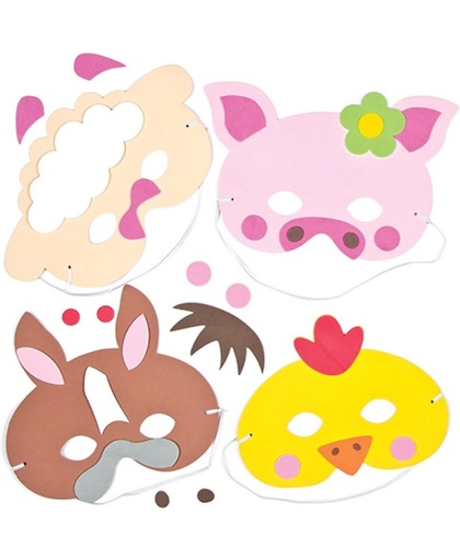 Maak ontwerp je eigen dierenmasker sets met foam boerderijdieren foam maskers - knutselspullen themafeest voor kinderen (5 stuks)
