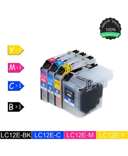 4 Pack Compatible Brother LC12E Inktcartridges voor Brother MFC-J 6925 DW, Zwart / Cyaan / Magenta / Geel