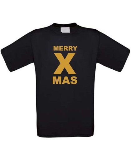 Merry x mas T-shirt maat 110/116 zwart