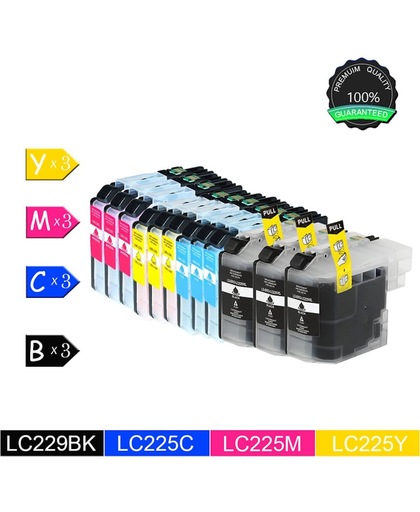 12 Compatible Inktcartridges voor Brother LC229XXL LC225XL 3 Zwart, 3 Cyaan, 3 Magenta, 3 Geel voor Brother MFC-J5320DW MFC-J5620DW MFC-J5720DW MFC-J5625DW