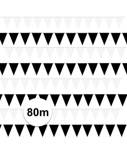 Zwart/Witte feest punt vlaggetjes pakket 80 meter