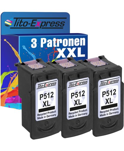 Tito-Express PlatinumSerie 3 Patronen voor Canon PG-512XL Black PlatinumSerie MP230 / MP240 / MP250 / MP260 / MP270 / MP280 / MP480 / MP490 / MP495 / MP499 / MX320 / MX330 / MX340 / MX350 / MX360 / MX410 / MX420