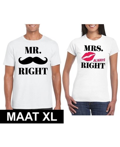 Mr. Right  & Mrs. Always Right koppel t-shirts wit maat XL