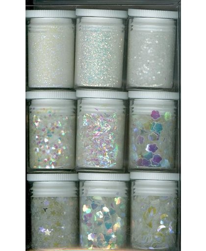 Glitter Assorti Set - 9x Wit - afwasbar