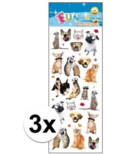 3x Stickervel dieren funny - dieren stickers
