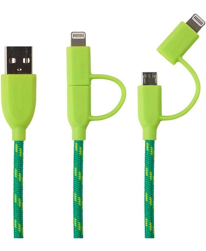 Boompods DCGRN 1m USB A Micro-USB B/Lightning Groen mobiele telefoonkabel