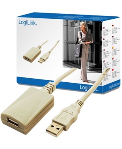 LogiLink USB 2.0 Repeater, 5 m aktieve verlenging, Zwart