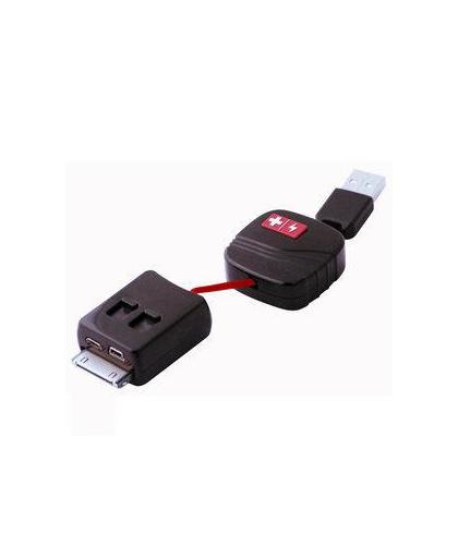 Swiss Charger oplaad kabel 3-in-1 (voor micro USB, mini USB en 30 pin Apple aansluitingen)