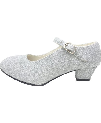 Spaanse Prinsessen schoenen zilver glitter maat 33 (binnenmaat 21 cm) bij jurk
