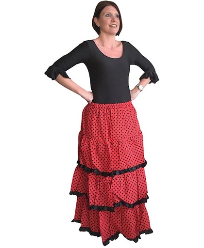 Spaanse Flamenco verkleed Rok dames rood zwarte stippen verkleedkleding