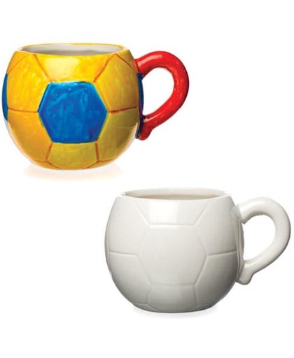 Porseleinen bekers in de vorm van een voetbal voor kinderen om te verven en versieren - Knutselset van porselein voor kinderen (doos van 2)