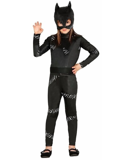 Zwarte kat/ poes Halloween catsuit kostuum voor meisjes 5-6 jaar (110-116)