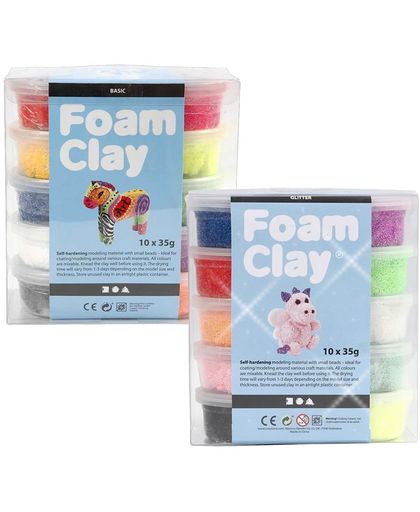 Foam Clay Glitter 10 x 35 gr + Foam Clay Pakket 10 x 35 gr
