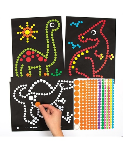 Sets met stippenstickers en dinosaurussen die kinderen kunnen maken en tonen – creatieve afbeeldingenknutselset voor kinderen (8 stuks per verpakking)