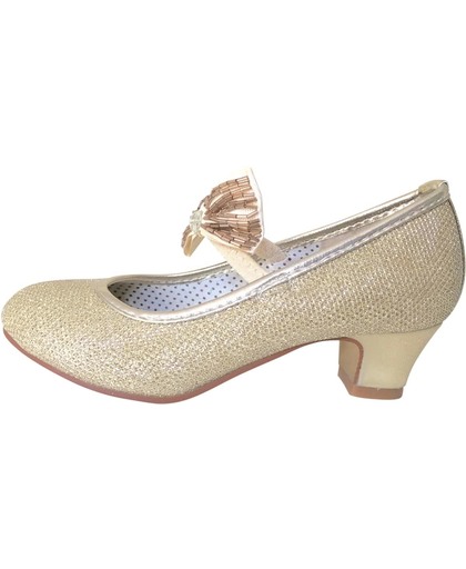 Spaanse Prinsessen schoenen goud glitter strikje De Luxe maat 26 - binnenmaat 17 cm -