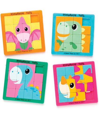 Schuifpuzzels met een dinosaurusbaby voor kinderen - Een leuk cadeautje voor in uitdeelzakjes voor kinderen (4 stuks per verpakking)