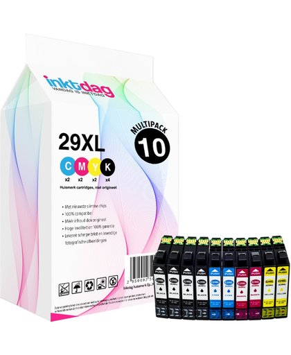Inktdag huisemerk inktcartridges geschikt voor Epson 29XL inktcartridge multipack (Epson T2996), 10 pack compatibel cartridges (4 * 29 XL zwart, 2 * 29 XL Cyaan, 2 * 29 XL Magenta, 2 * 29 XL Geel)