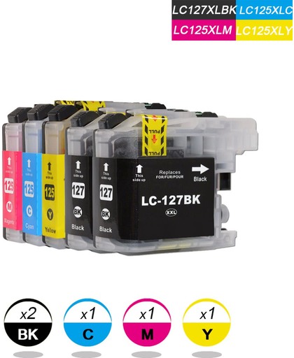 5 Compatible inktcartridges voor Brother LC-127XL / LC-125XL voor Brother DCP J4110DW, MFC J4410DW, MFC J4510DW, MFC J4610DW, MFC J4710DW