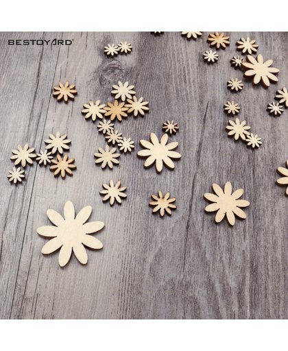 LeuksteWinkeltje decoratie figuurtjes - Bloemen - 10 15 25 35 mm - hout - scrapbooking - 20 stuks
