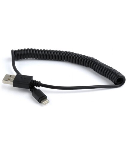 USB spiraal-laadkabel Lightning voor iPhone, 1.5 m, zwart