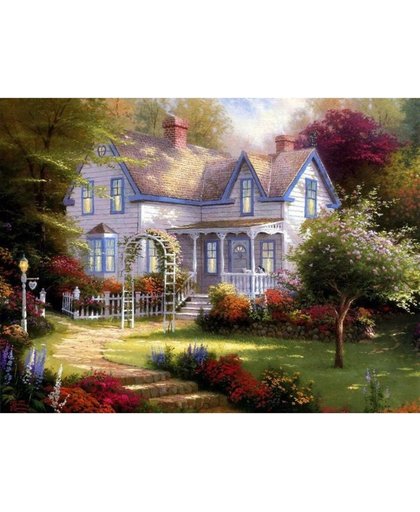 Houten huis in bossen - Diamond Painting 50x60 (Volledige bedekking - Vierkante steentjes)